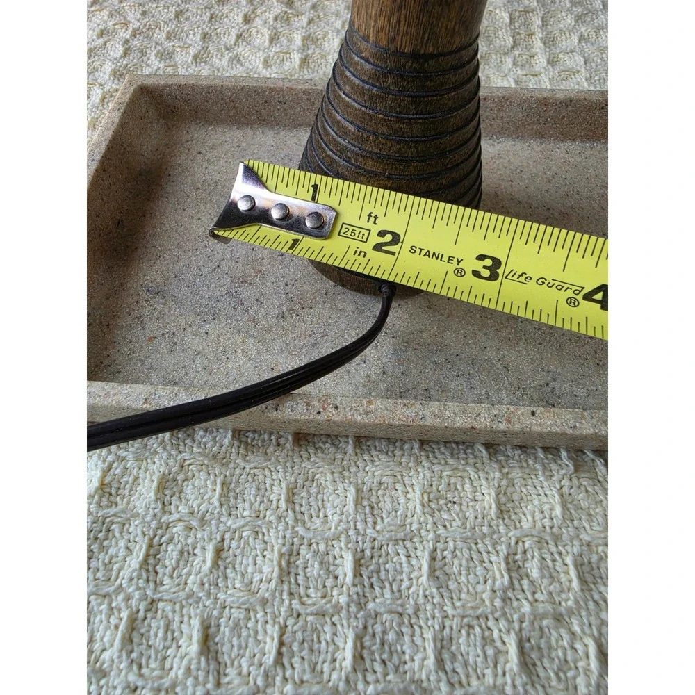 Vintage Ribbed Wood Electric Candle Lamp Flickering Flame Bulb Brown 9 Inch